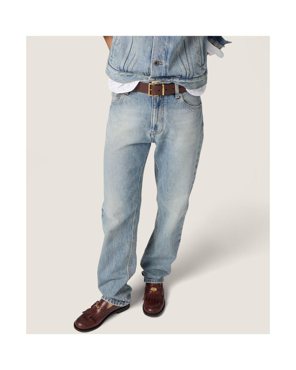 Miu Miu Blue Five-Pocket Washed Denim Jeans