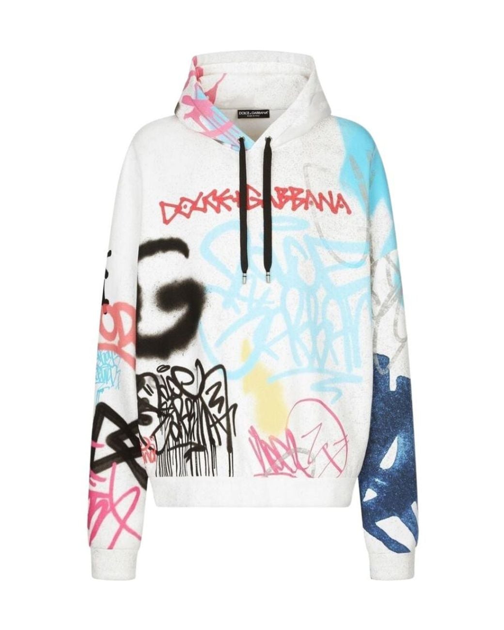 Dolce & Gabbana White Graffiti-Print Cotton-Blend Hoodie for men