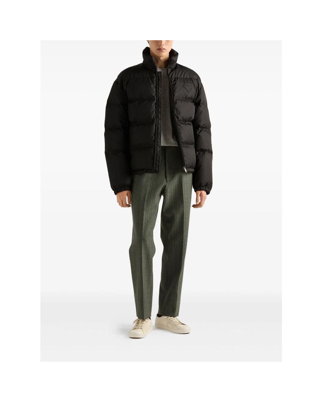 Prada Blue High Neck Zip-Up Quilted Jacket for men