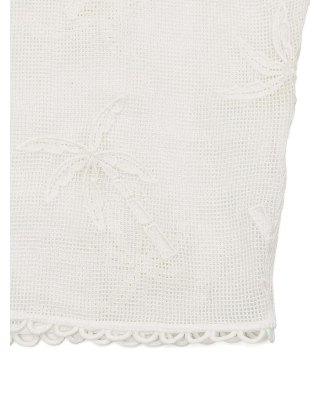 Farm Rio White Palm Trees Scalloped Short-Sleeved Shirt