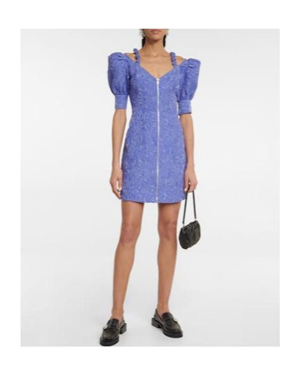 Ganni Blue One-Shoulder Bubble-Sleeve Dress