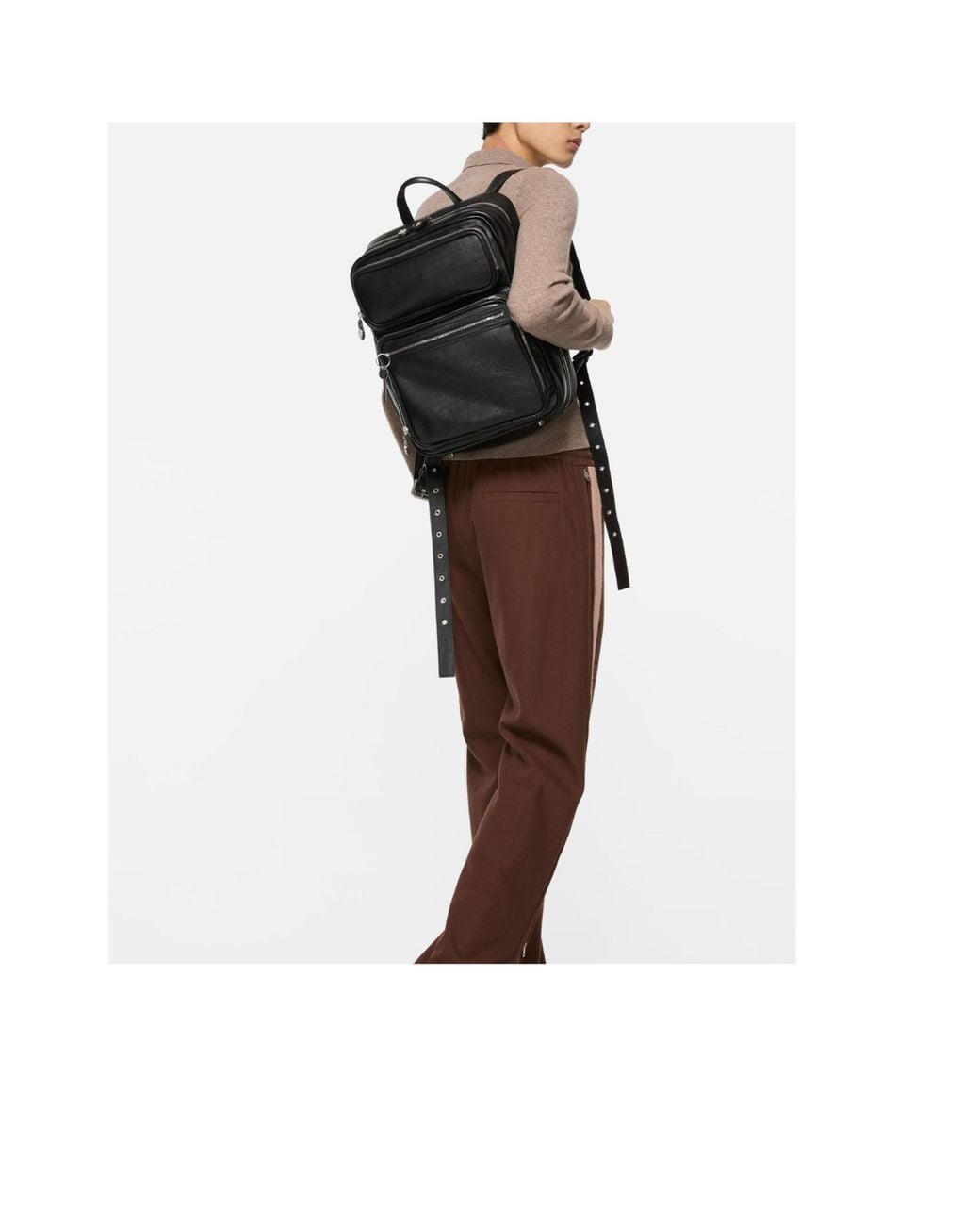 Acne Black Leather Top-Handle Backpack for men