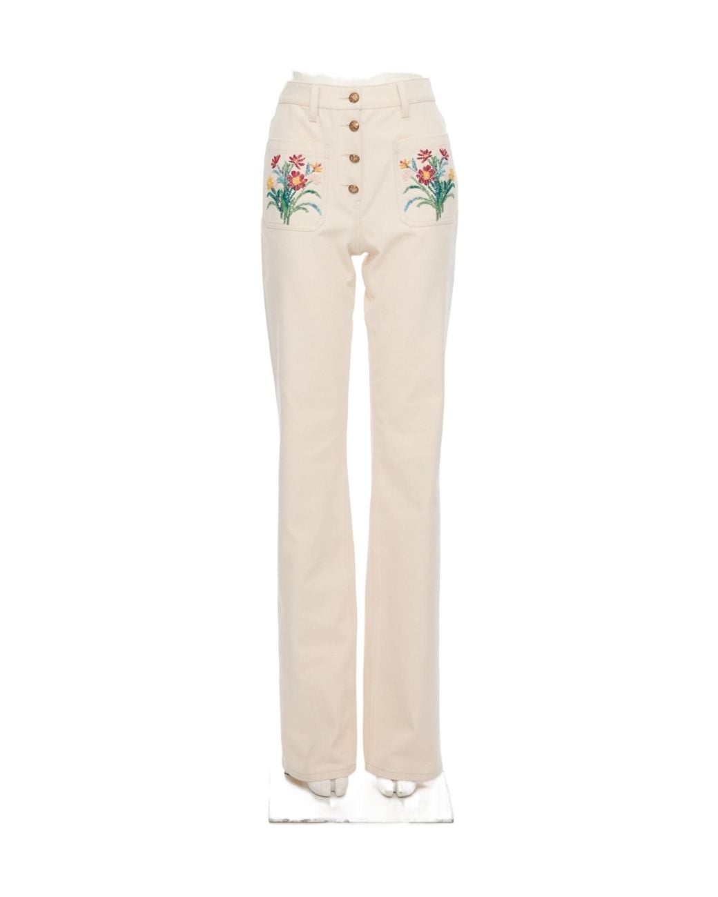 Valentino White Floral-Embroidered Jeans