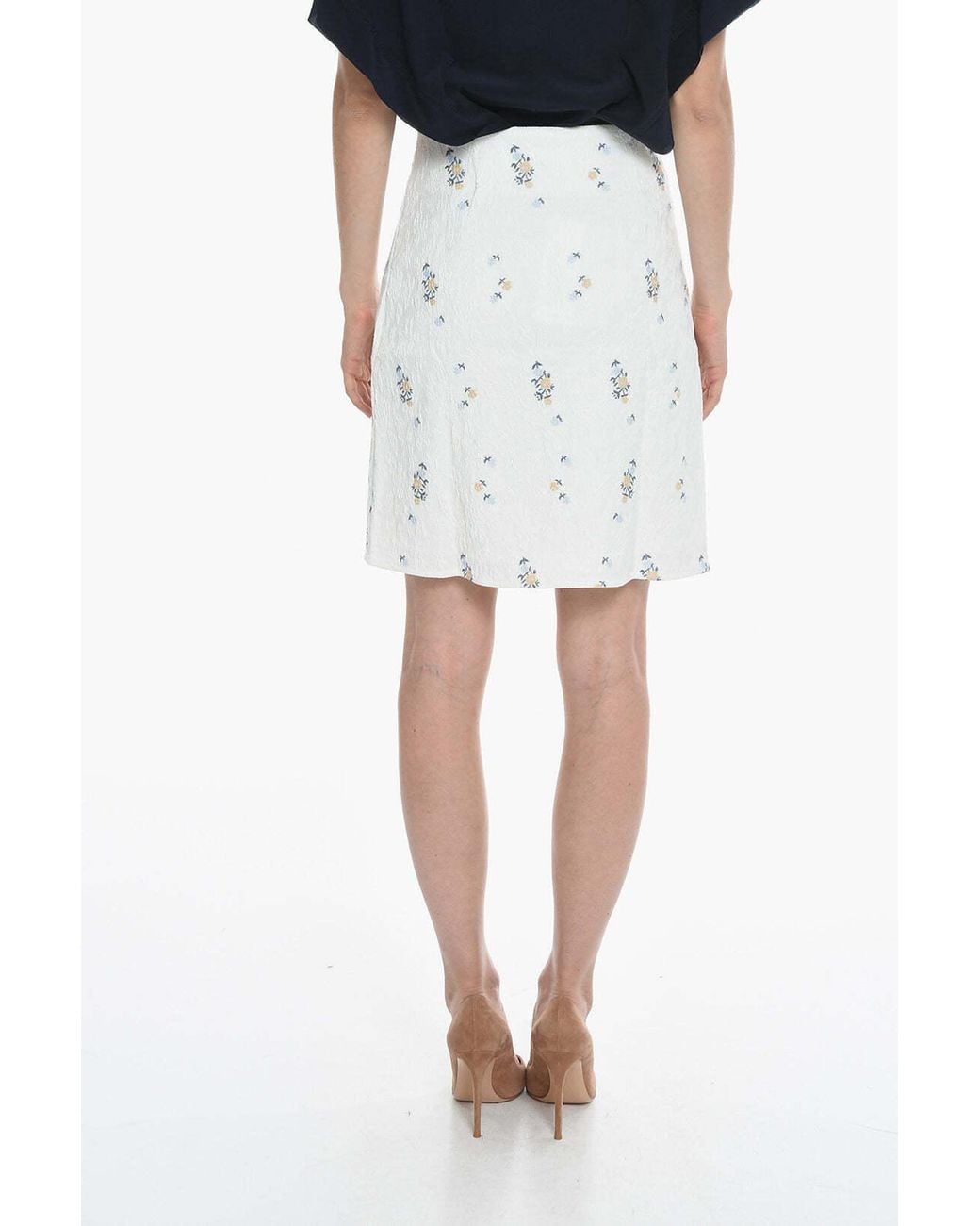 Samsøe & Samsøe White Floral-Embroidered Mini Skirt
