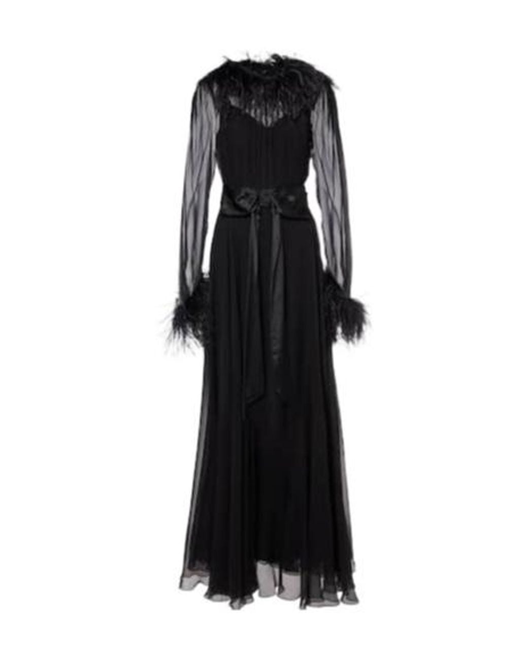 Dolce & Gabbana Black Feather-Trimmed Silk Chiffon Gown