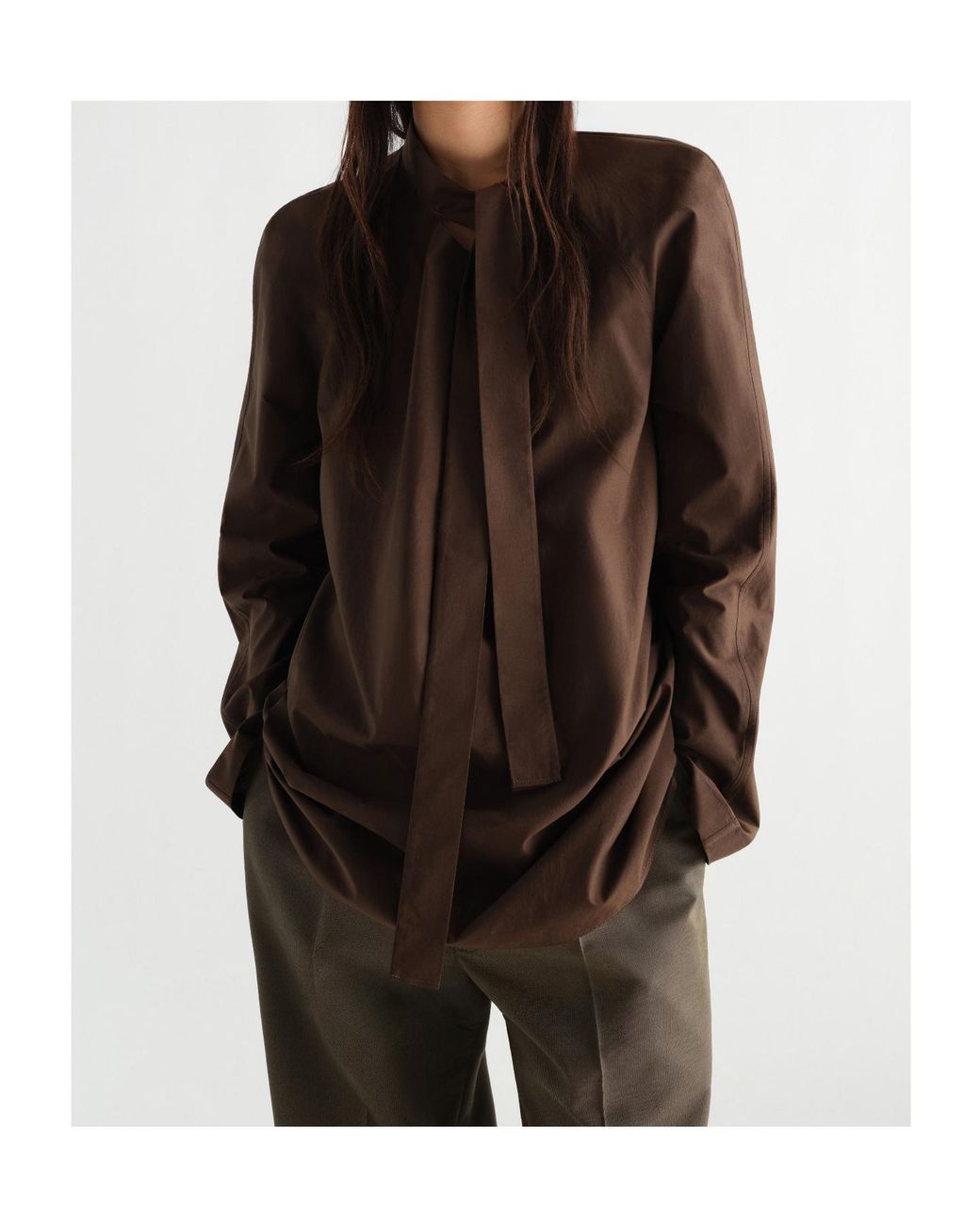 Lemaire Brown Ascot Tie-Neck Blouse