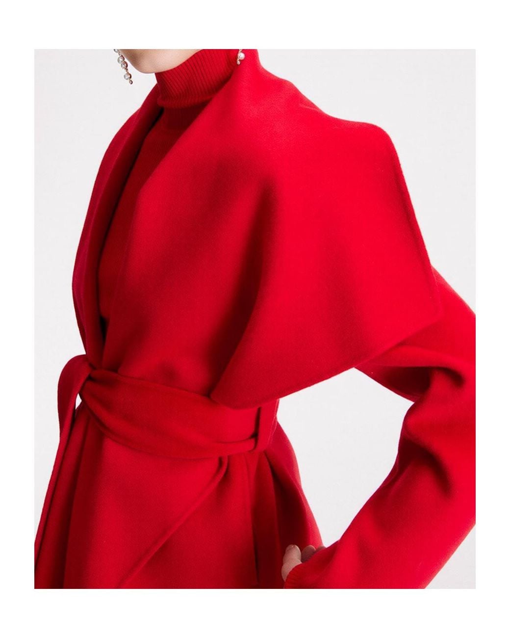 Marella Red Long-Sleeved Coat With A Tie-Waist