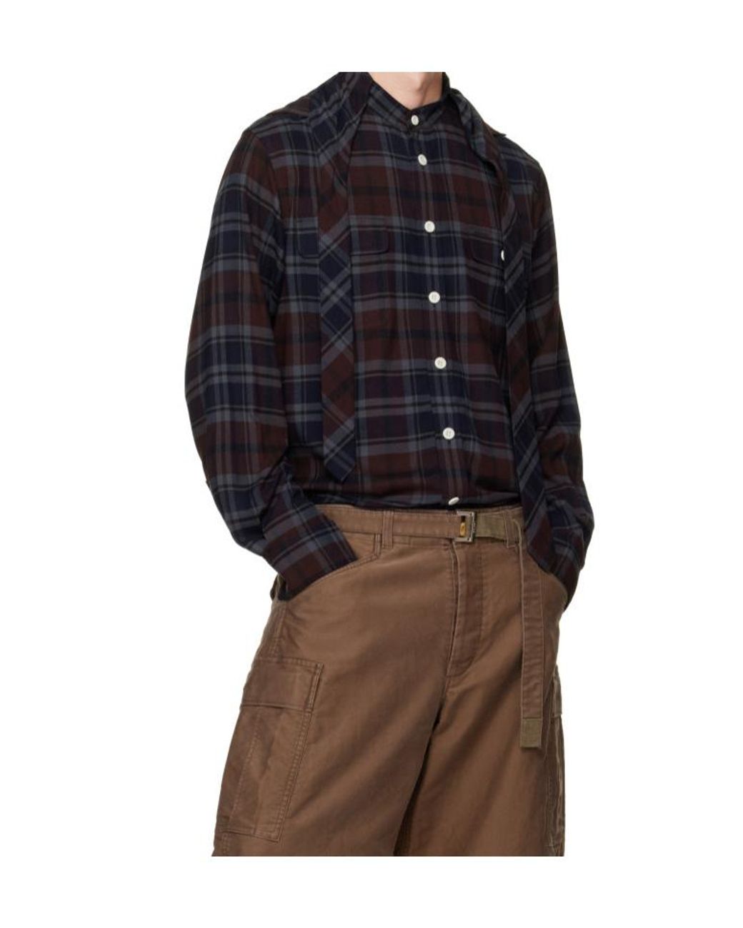 Sacai Blue Draped Plaid Shirt