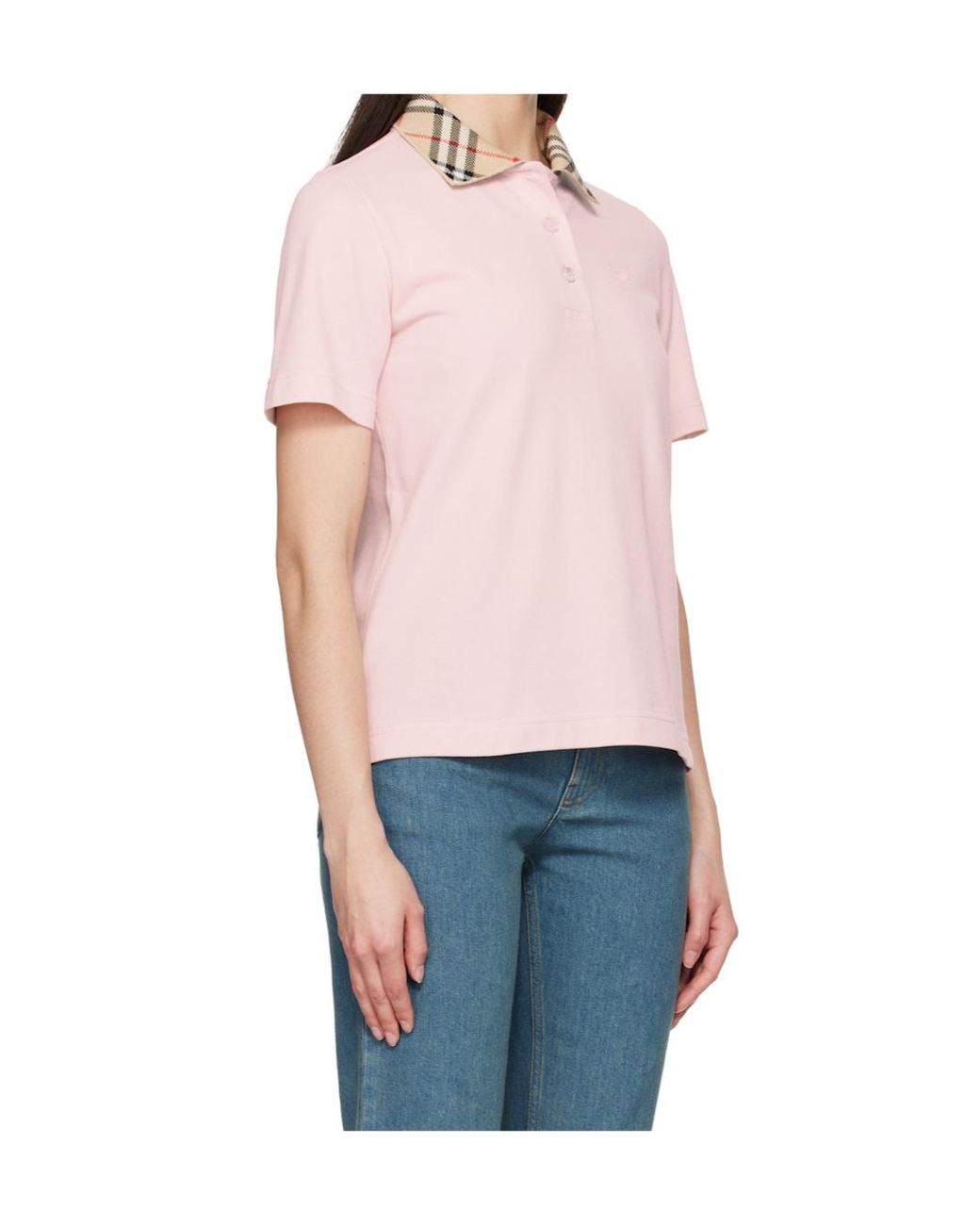 Burberry Pink Ekd Embroidered Checked Collar Polo Shirt
