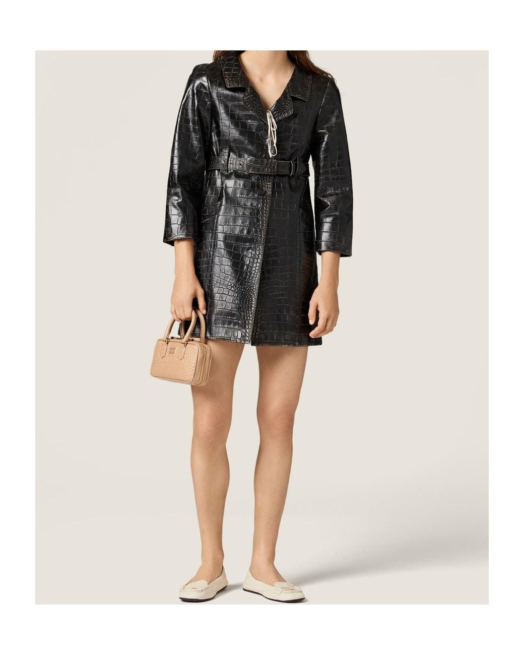 Emboose Design Miu Miu Croco-Embossed Leather Coat in Black | Lyst UK