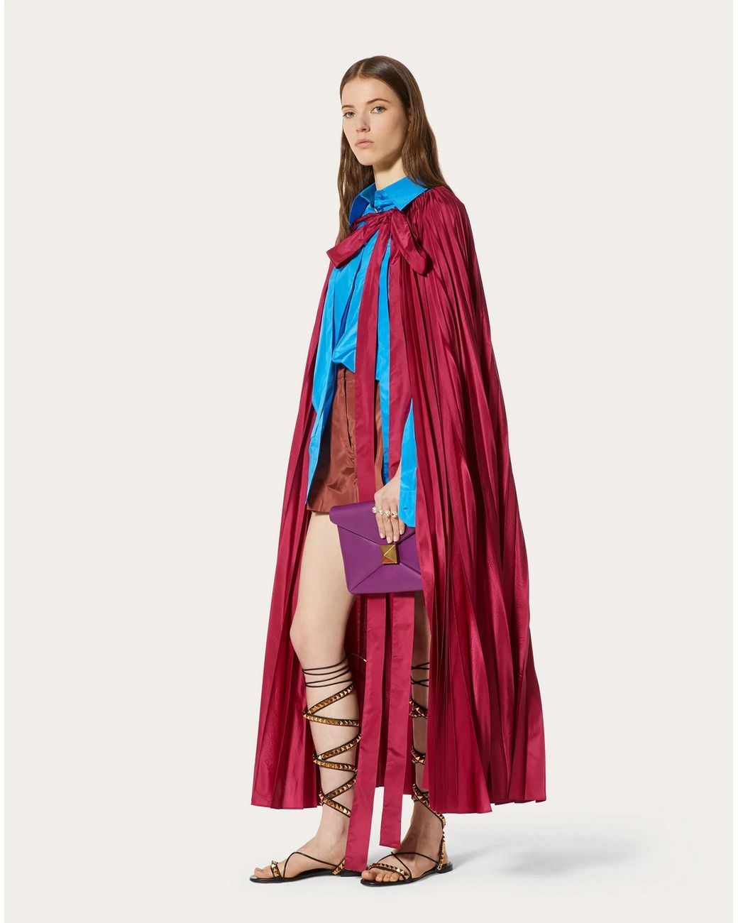 Valentino Red Tie Detailed Pleated Cape