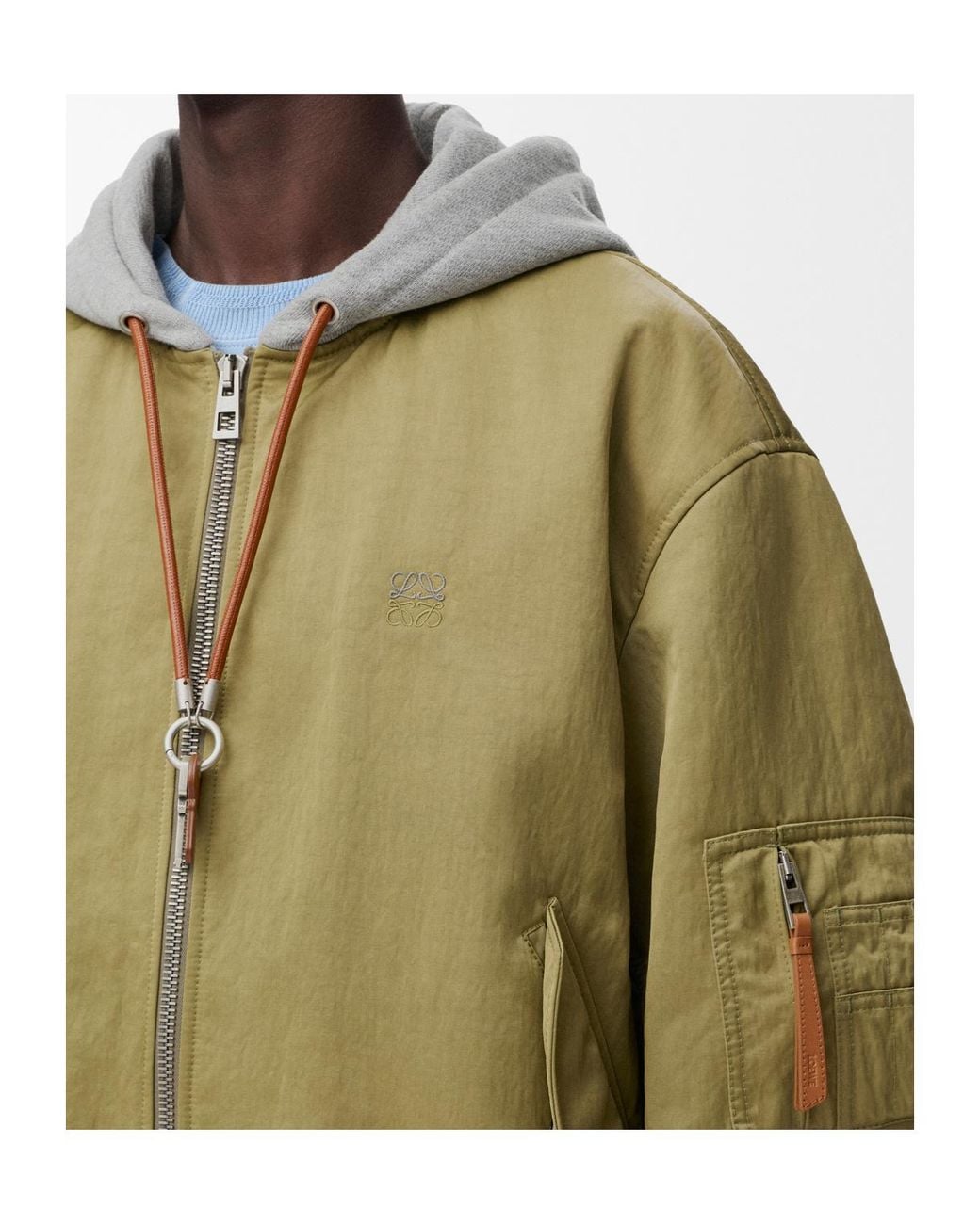 Loewe Green Hooded Bomber Jacket for men