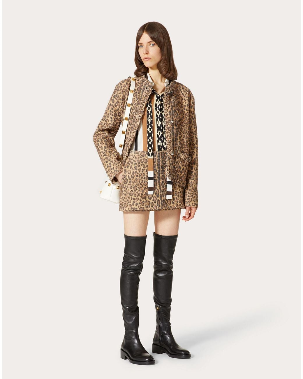 Valentino Natural Leopard-Print Tweed Skort
