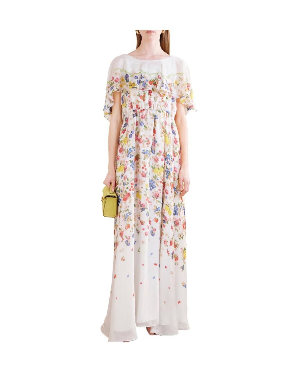 Mary Katrantzou White Floral-Print Chiffon Maxi Dress