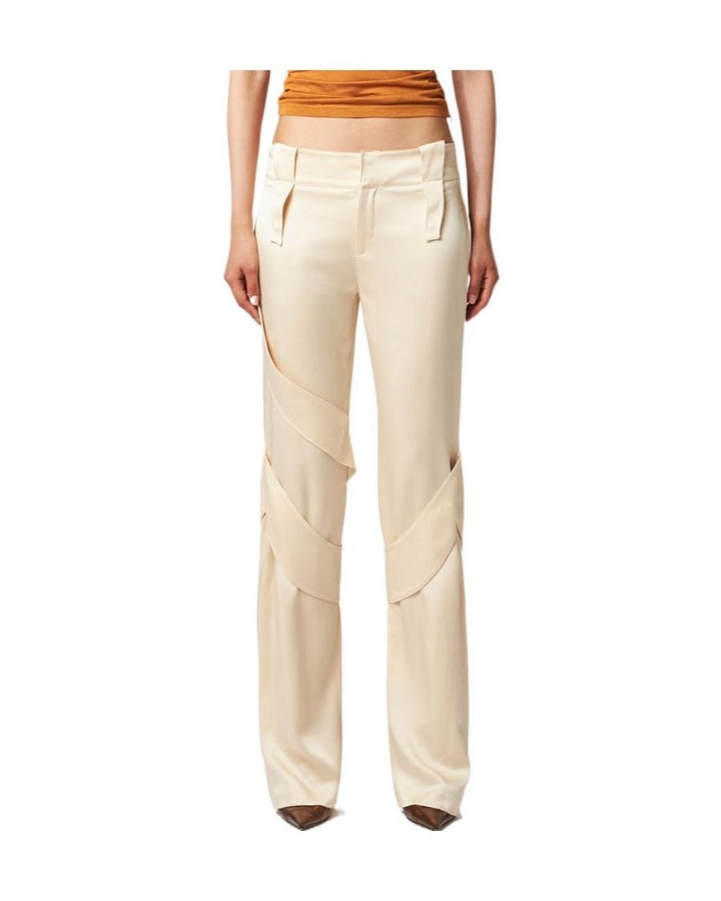 Blumarine Natural Mid-Waist Satin Cargo Trousers