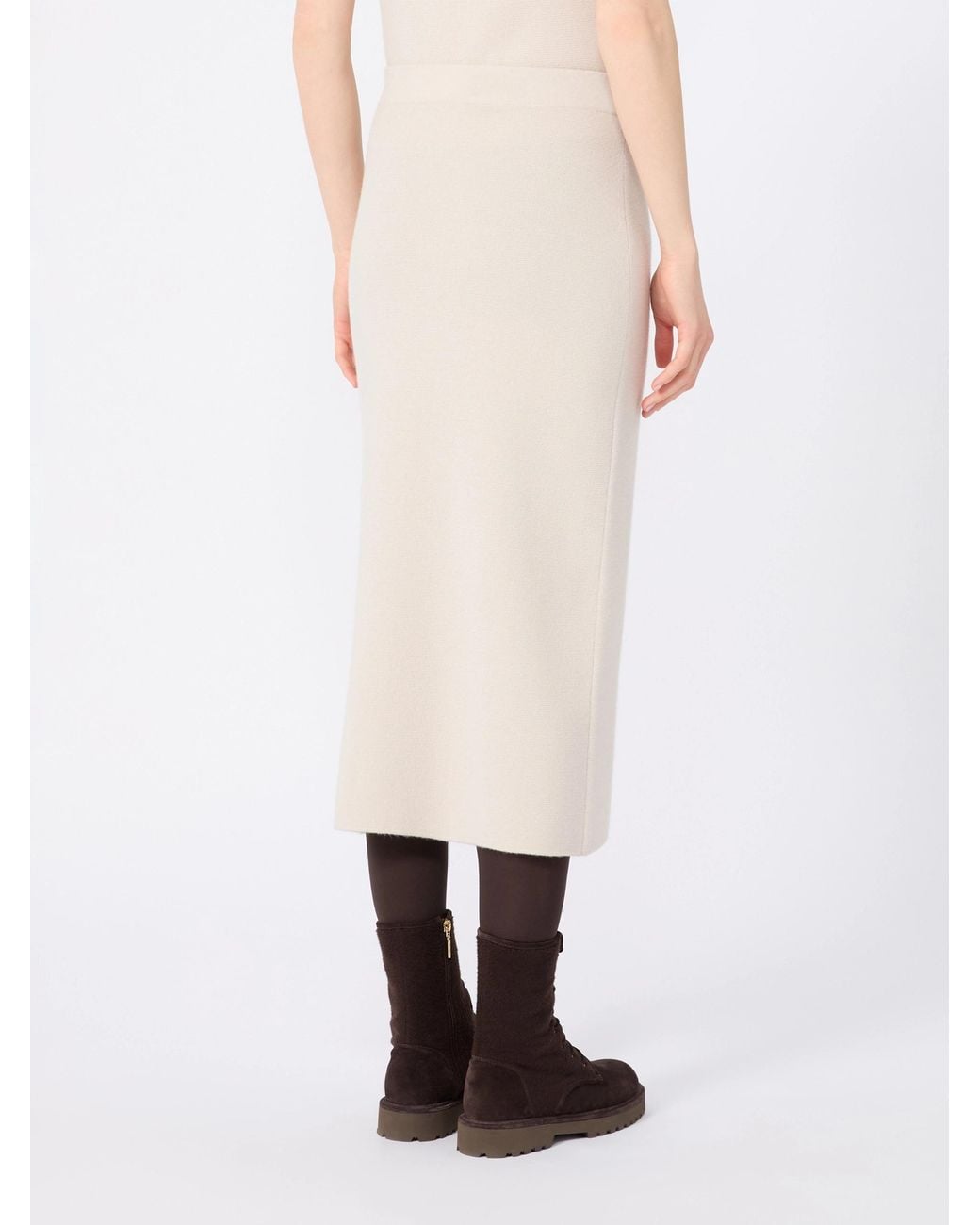 Max Mara White Elastic Waist Midi Skirt