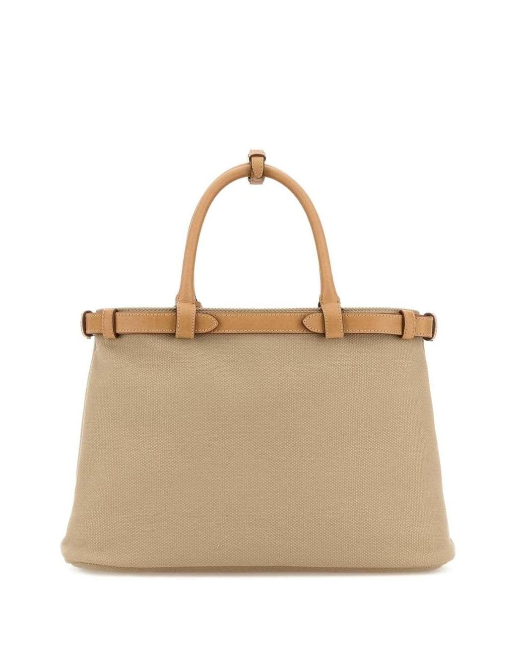 Prada Natural Logo-Plaque Medium Top Handle Bag