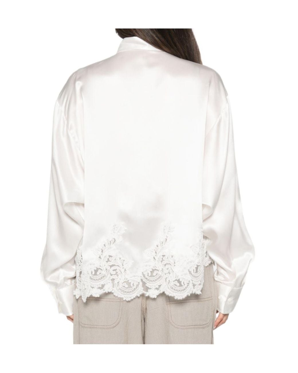 Ermanno Scervino White Lace-Trim Satin Shirt