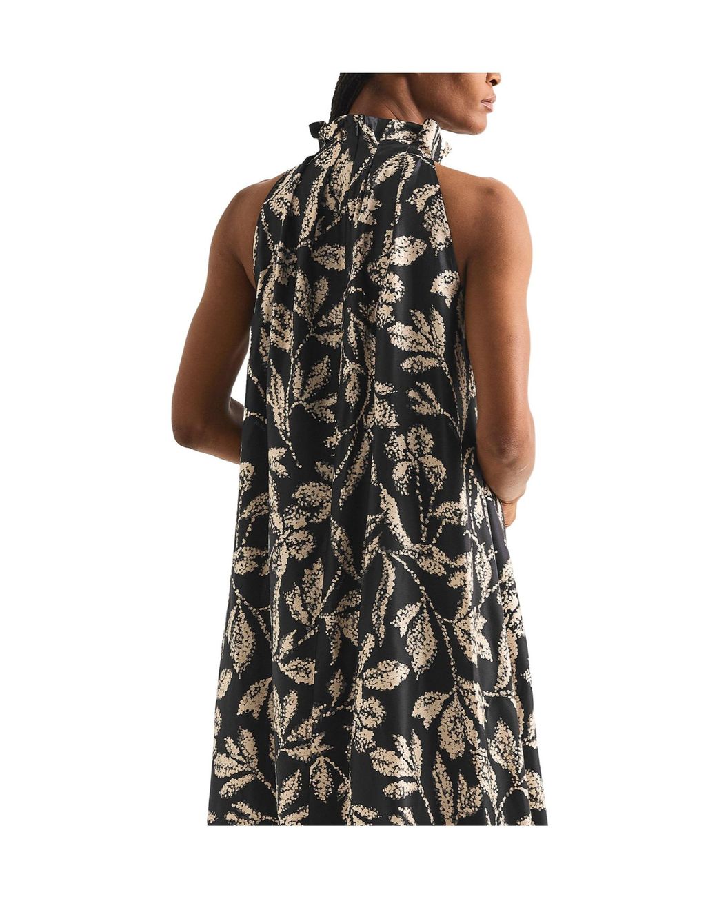 Max Mara White Plant-Print Sleeveless High-Neck Maxi Dress