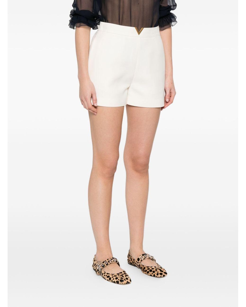 Valentino White Logo Plaque Shorts