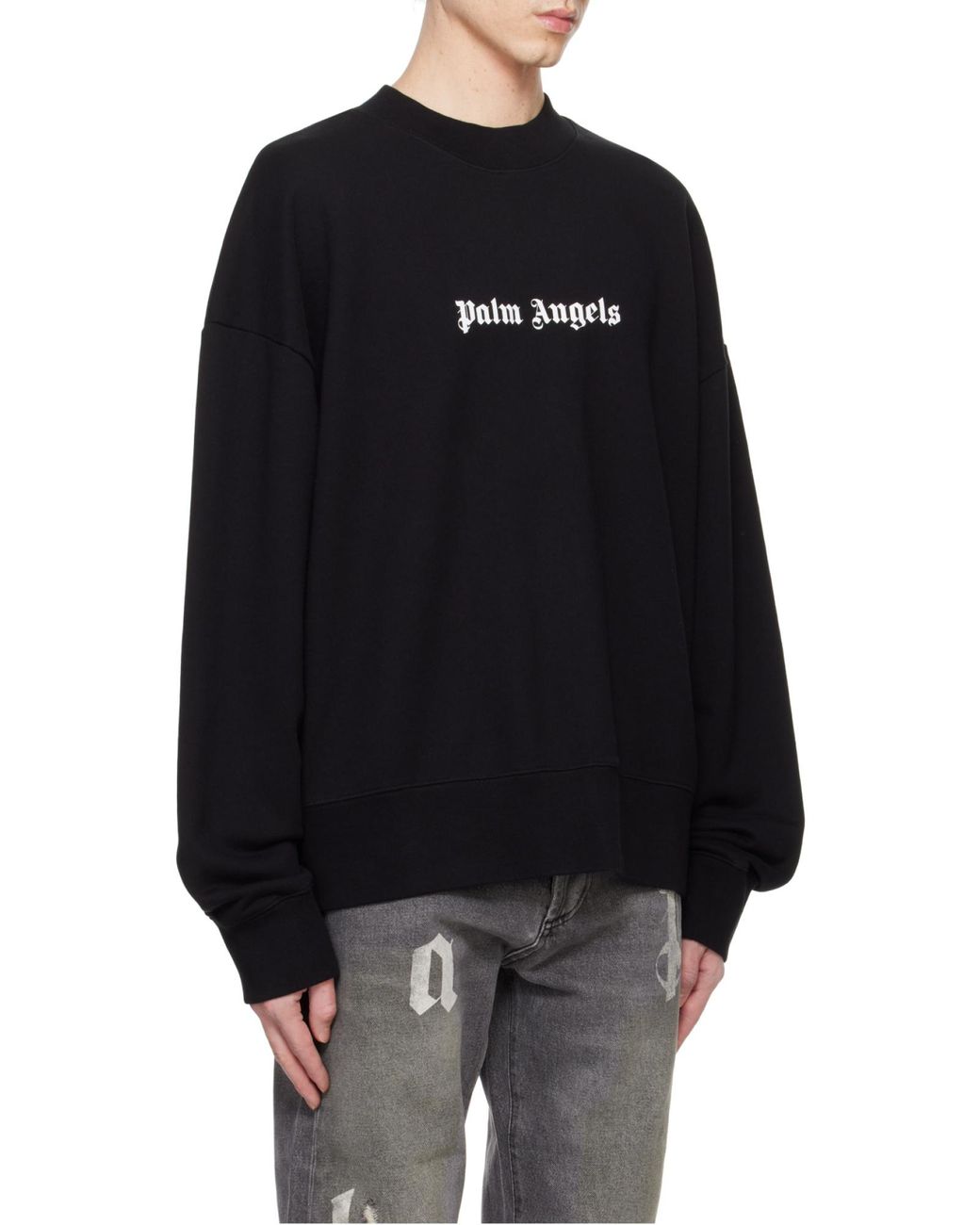 Palm Angels Black Logo Printed Crewneck Sweatshirt for men