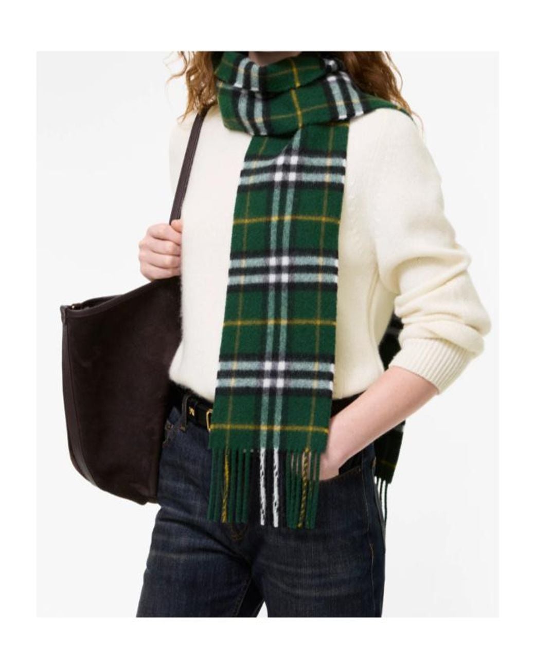 Burberry Green Narrow Check Cashmere Scarf