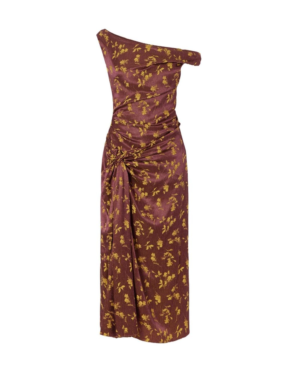 Dries Van Noten Brown Floral-Jacquard Knot-Detail Satin Midi Dress