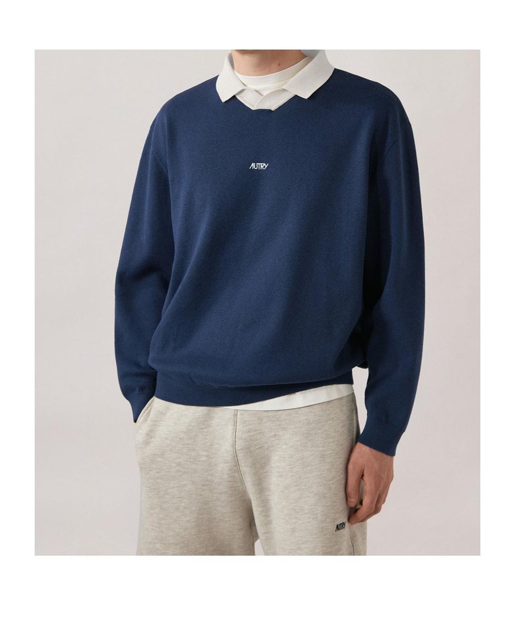 Autry Blue Contrast Collar Knitted Sweater for men