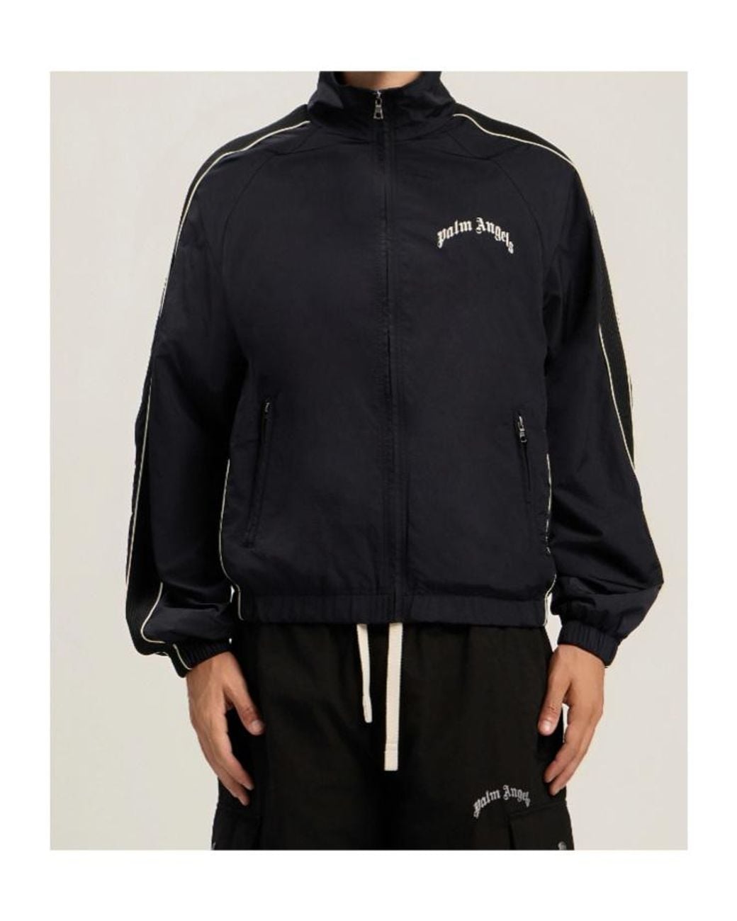 Palm Angels Black Curved Logo Vintage Track Windbreaker for men