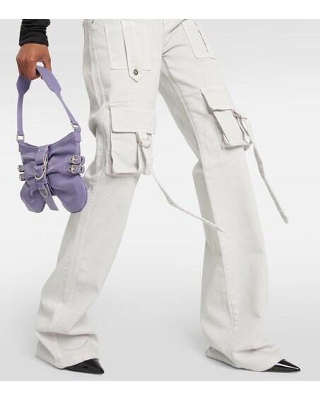 Blumarine Gray Low-Rise Denim Cargo Pants