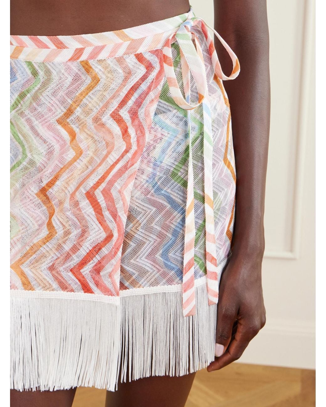 Missoni Pink Striped Fringed Crochet-Knit Wrap Mini Skirt