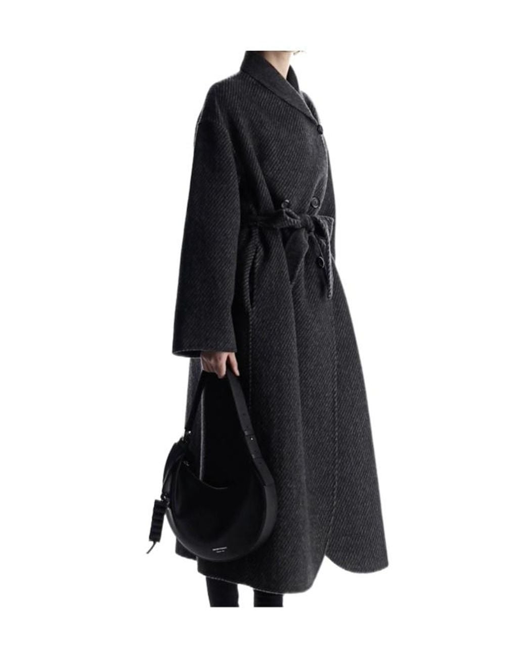 Emporio Armani Black Belted Double-Breasted Coat