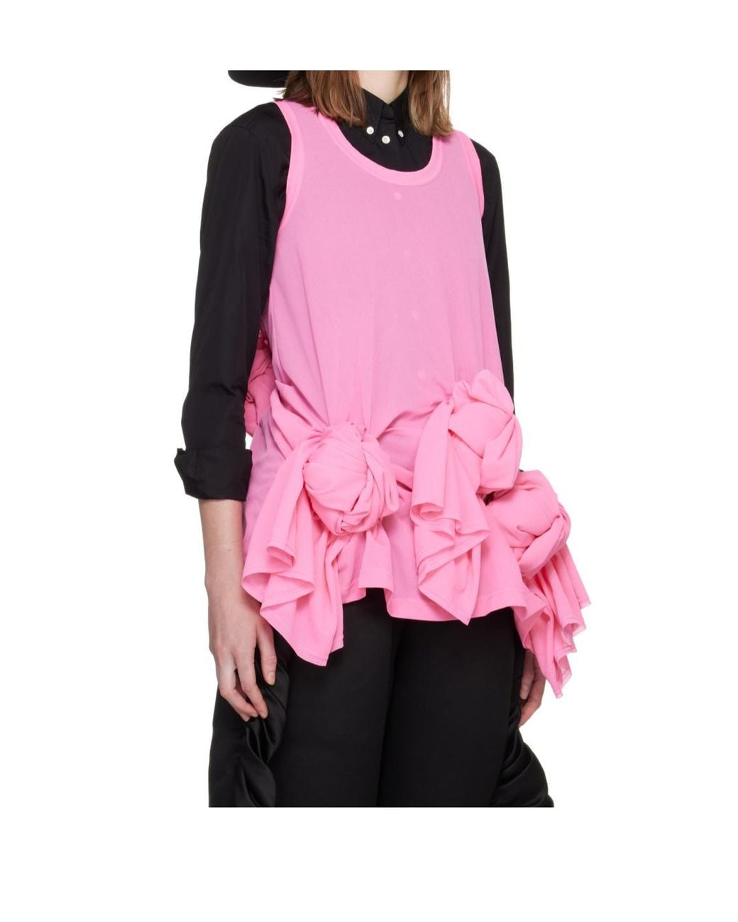 Comme des Garçons Pink Pleated Sleeveless Top