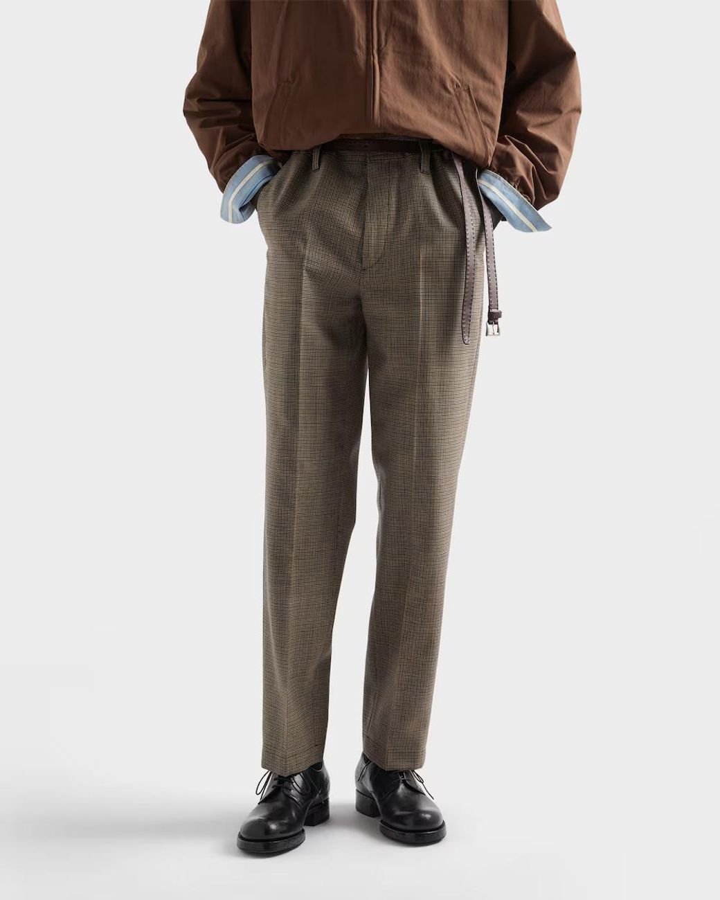Prada Gray Checked Tailored Pants for men