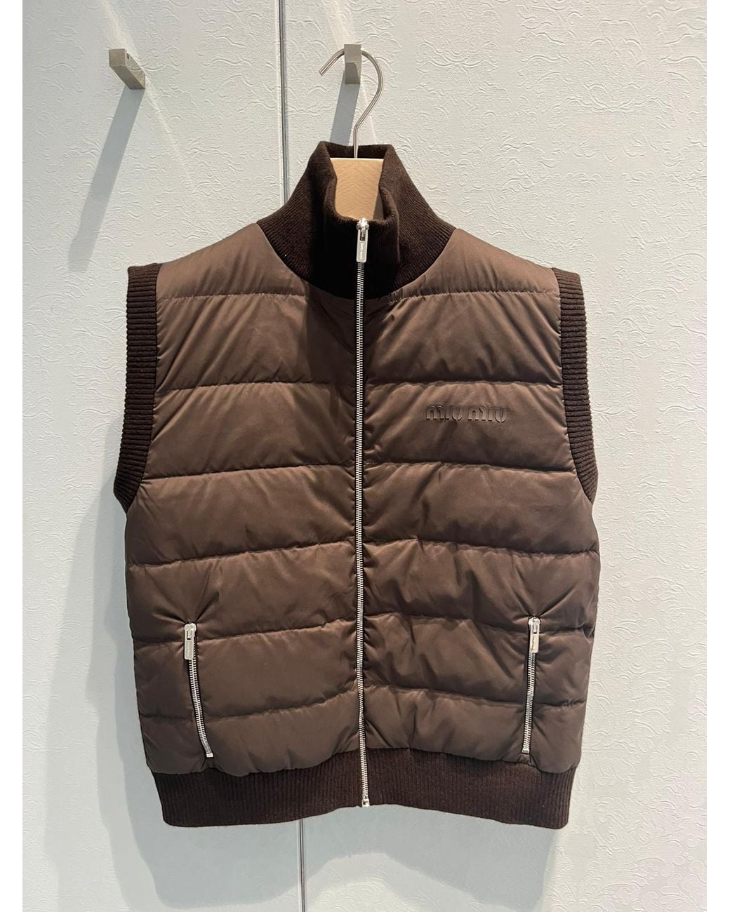 Miu Miu Brown Zip-Up Padded Gilet