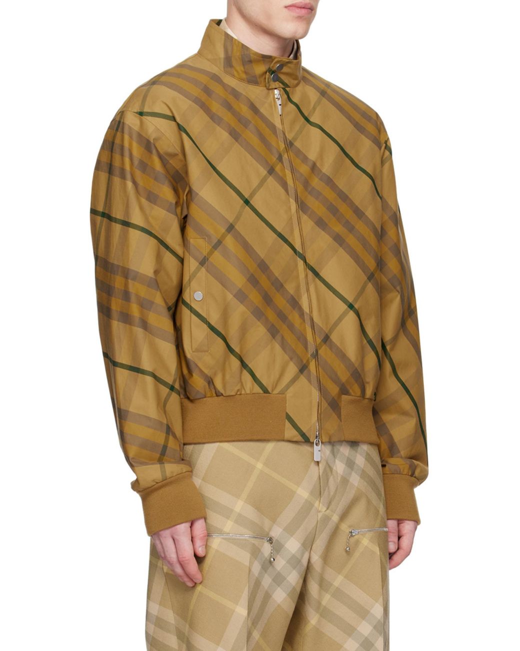 Burberry Green Check Printed Zipped Bomber Jacket for men