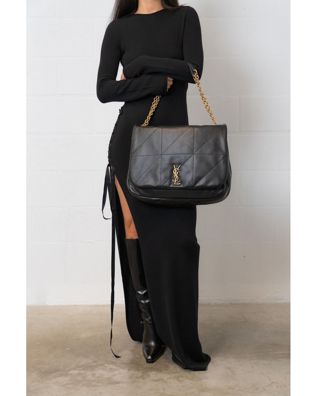 Saint Laurent Black Lace-Up Long-Sleeved Dress
