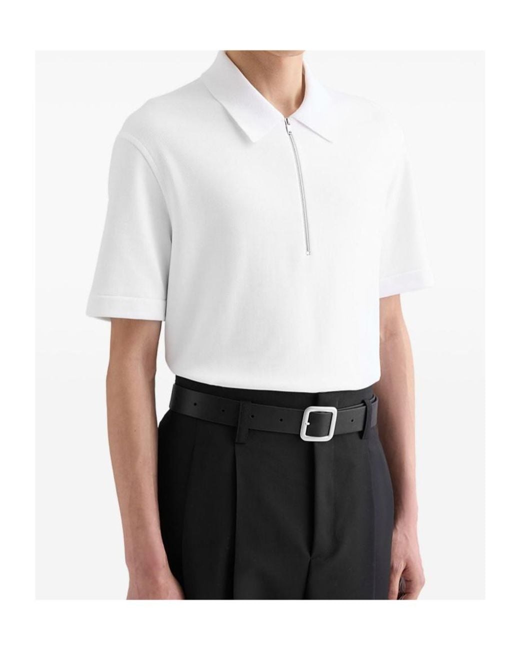 Jil Sander White Short Sleeve Knitted Polo Shirt for men