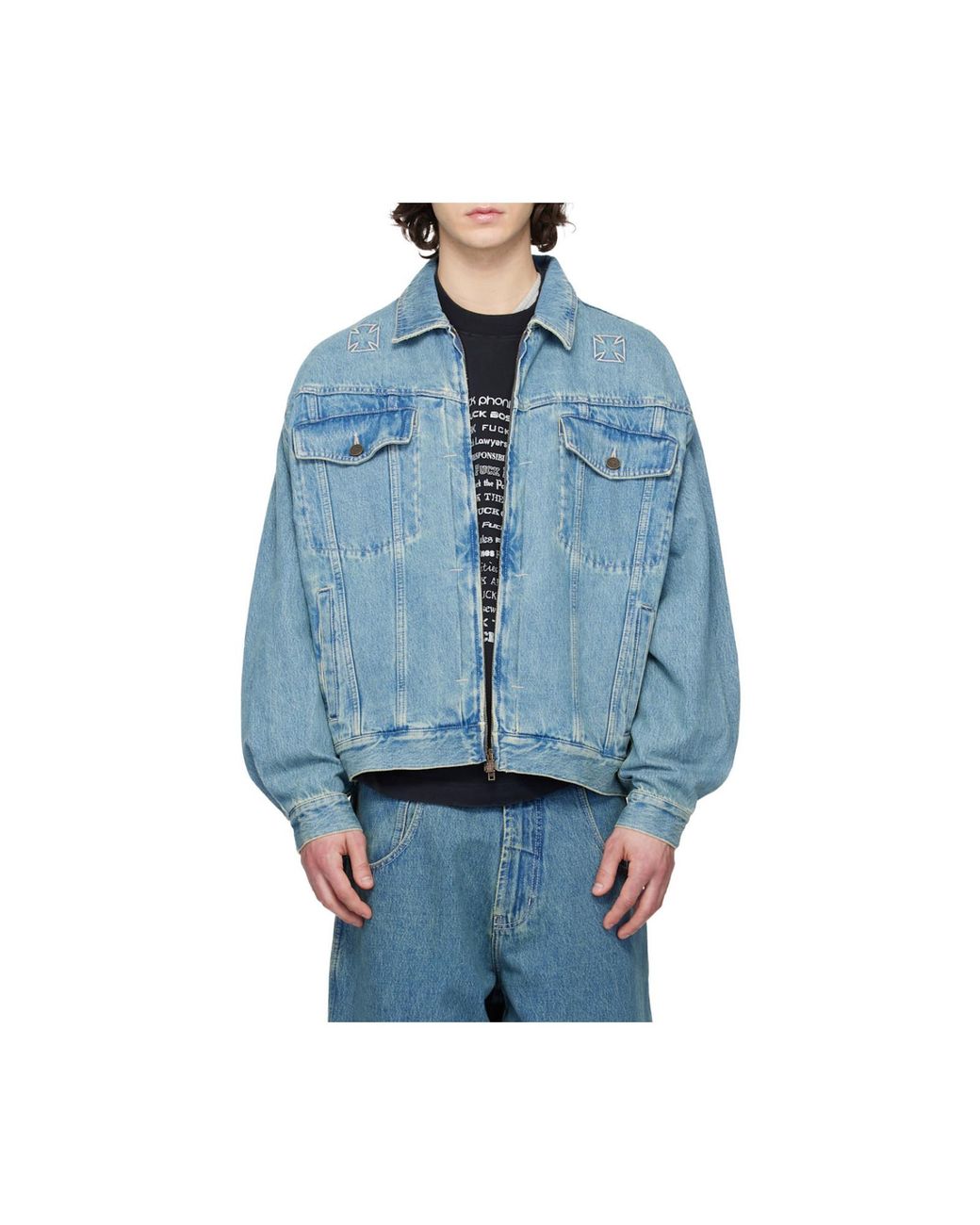 Vetements Blue Logo-Print Denim Jacket for men