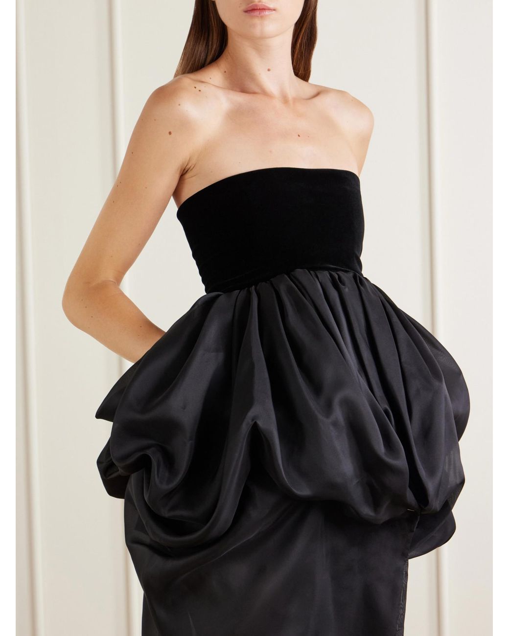 Khaite Black Draped Silk-Organza Midi Dress