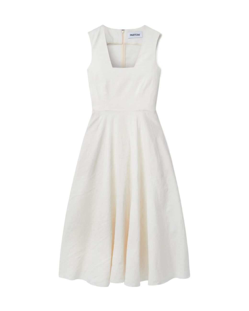 Partow White Belted Cloqué Midi Dress
