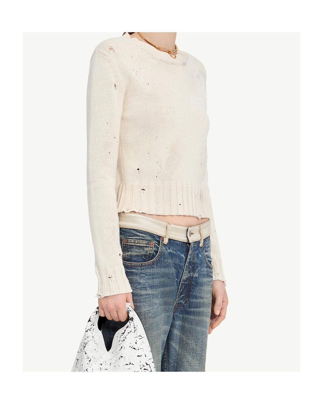 MM6 by Maison Margiela White Paint Residue Knitted Jumper