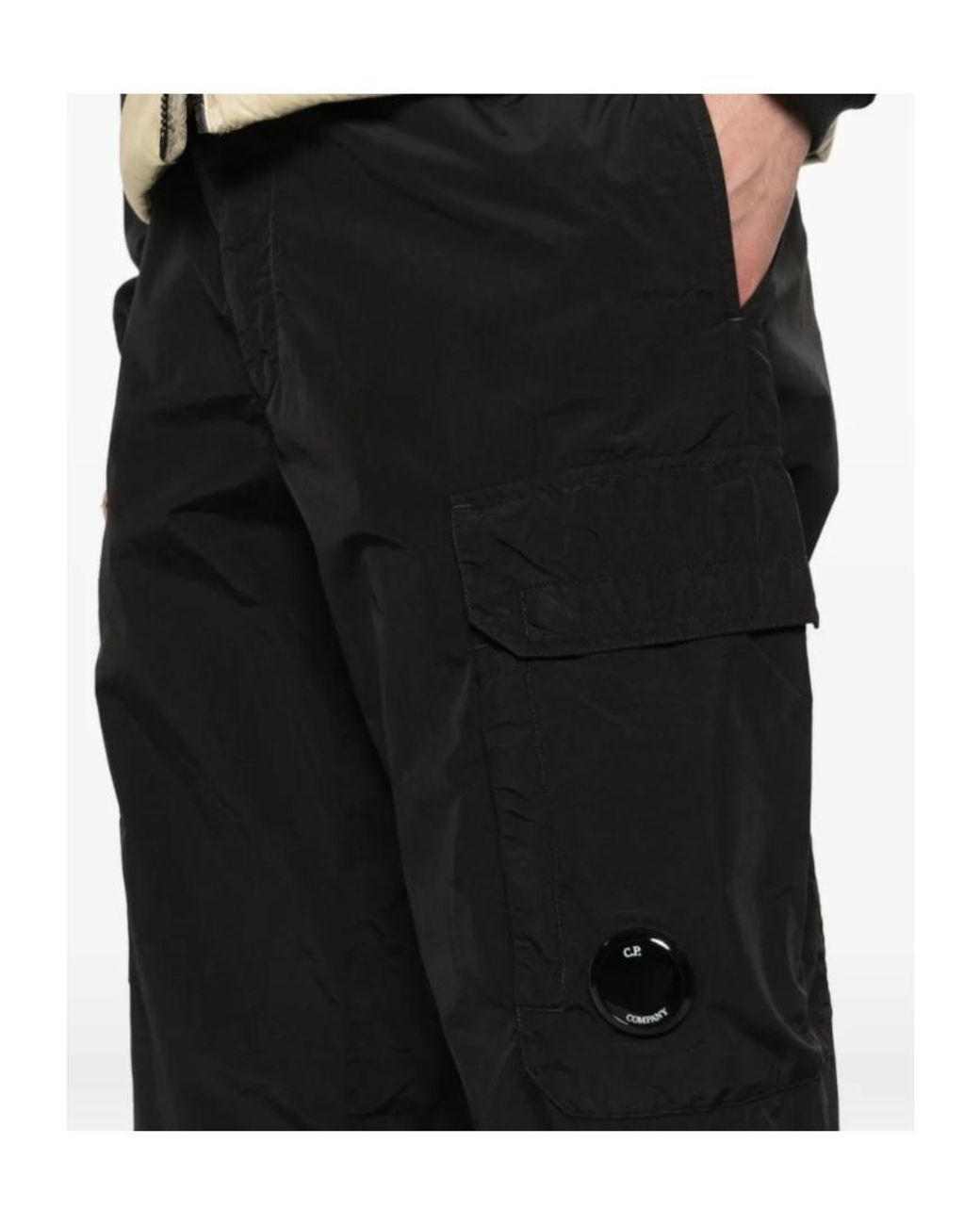 C P Company Black Flatt Loose Cargo Lens Pants for men