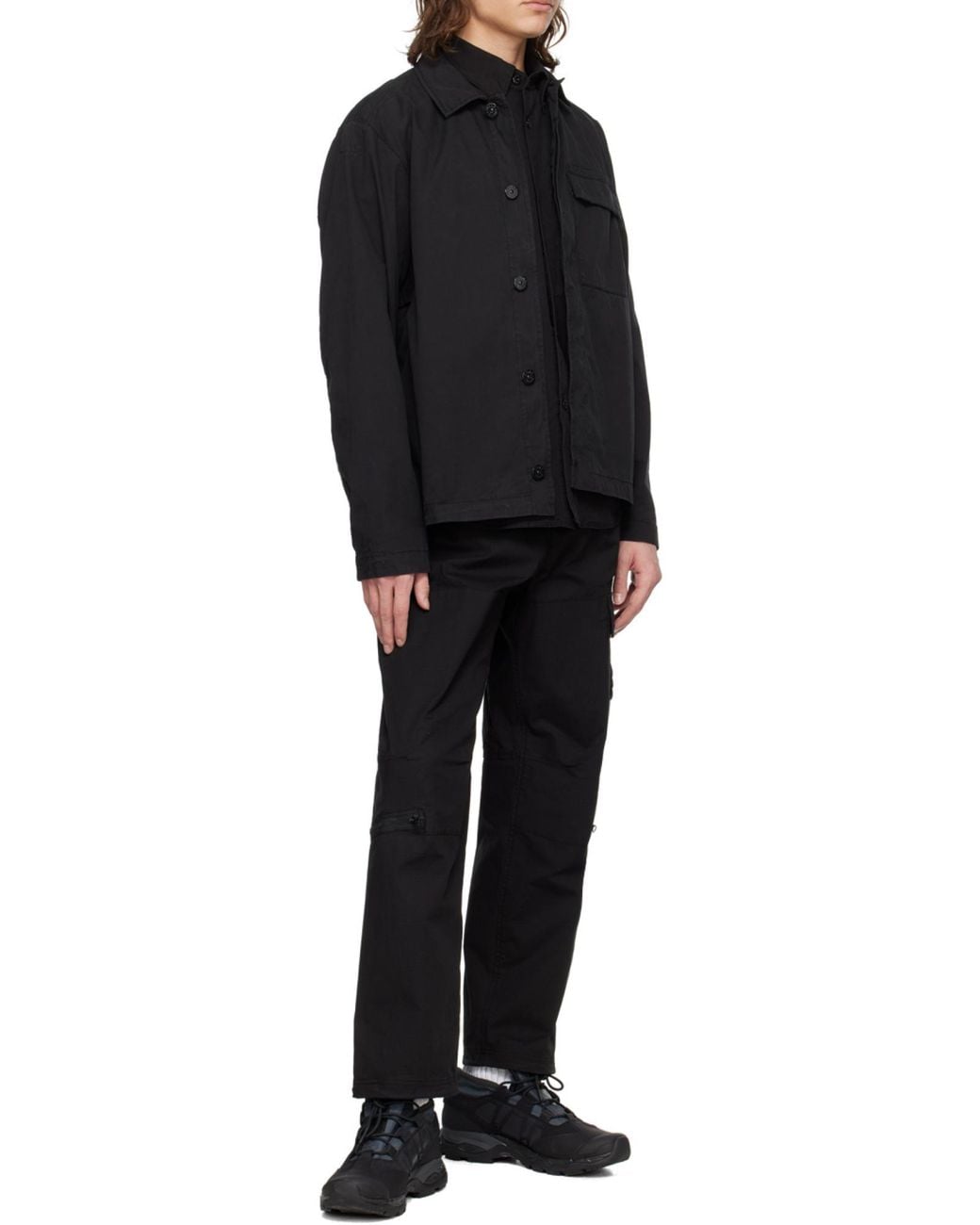Stone Island Black Logo Patch Collared Shirt Jacket for men