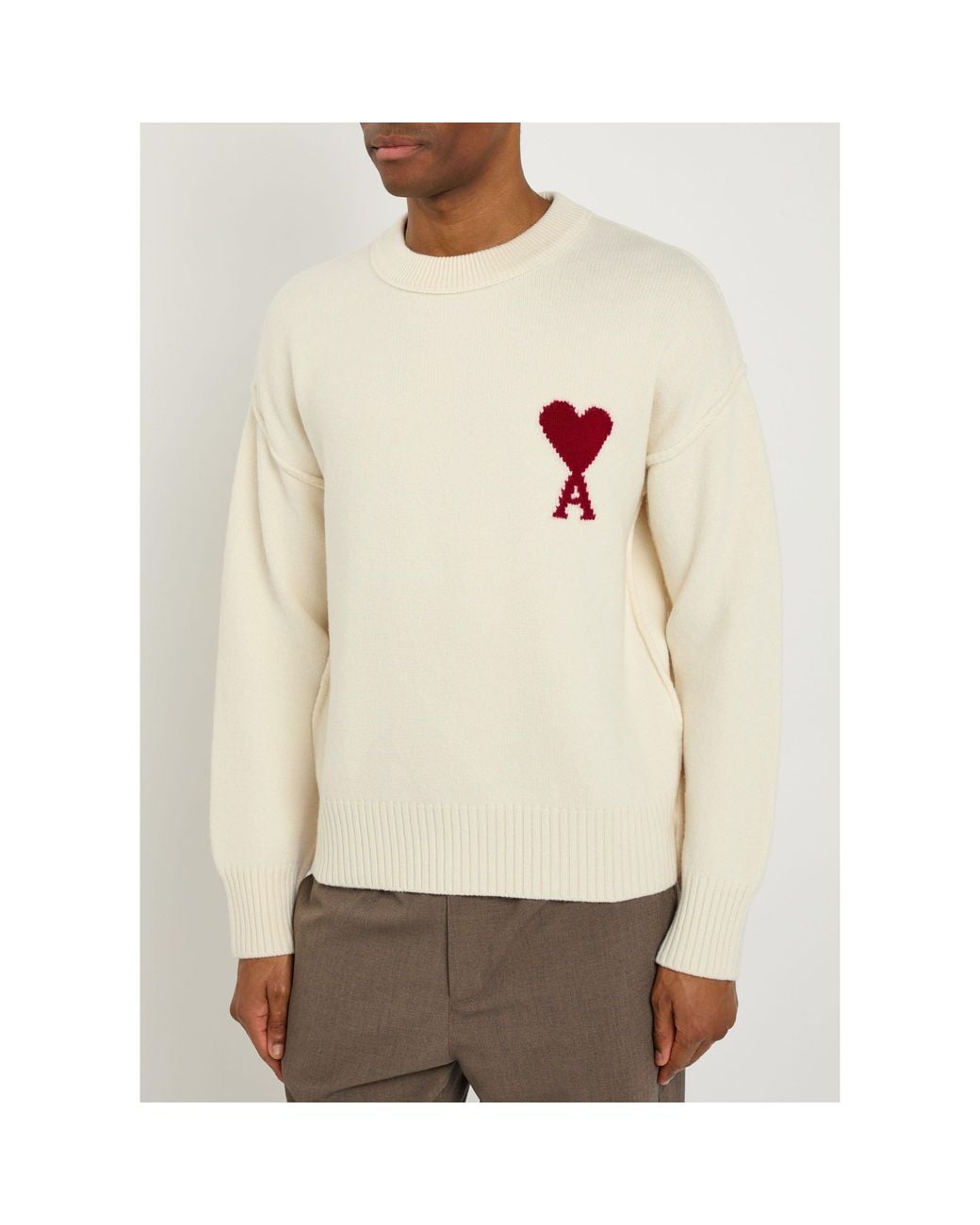 AMI White Round-Neck Knitted Sweater for men