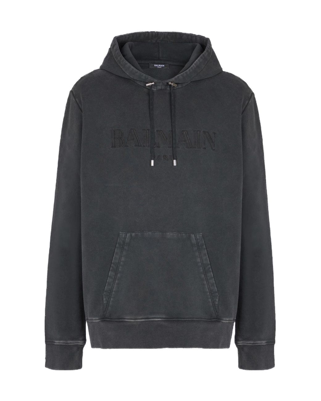 Balmain Black Logo Embroidered Vintage Drawstring Hoodie for men