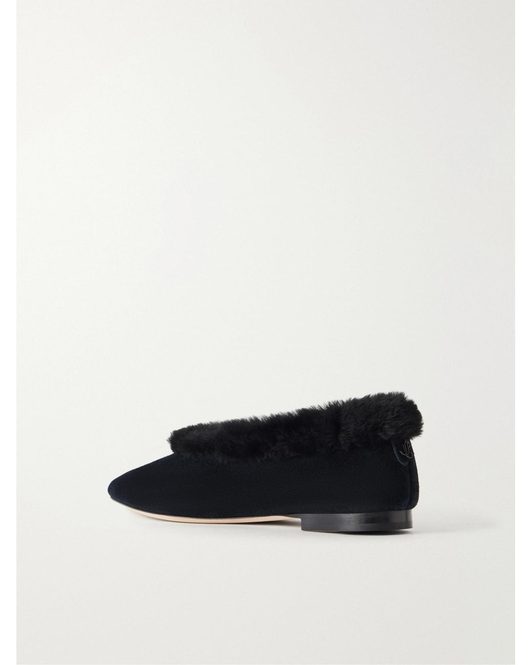 Jimmy Choo Black Margot Shearling-Trimmed Suede Ballet Flats