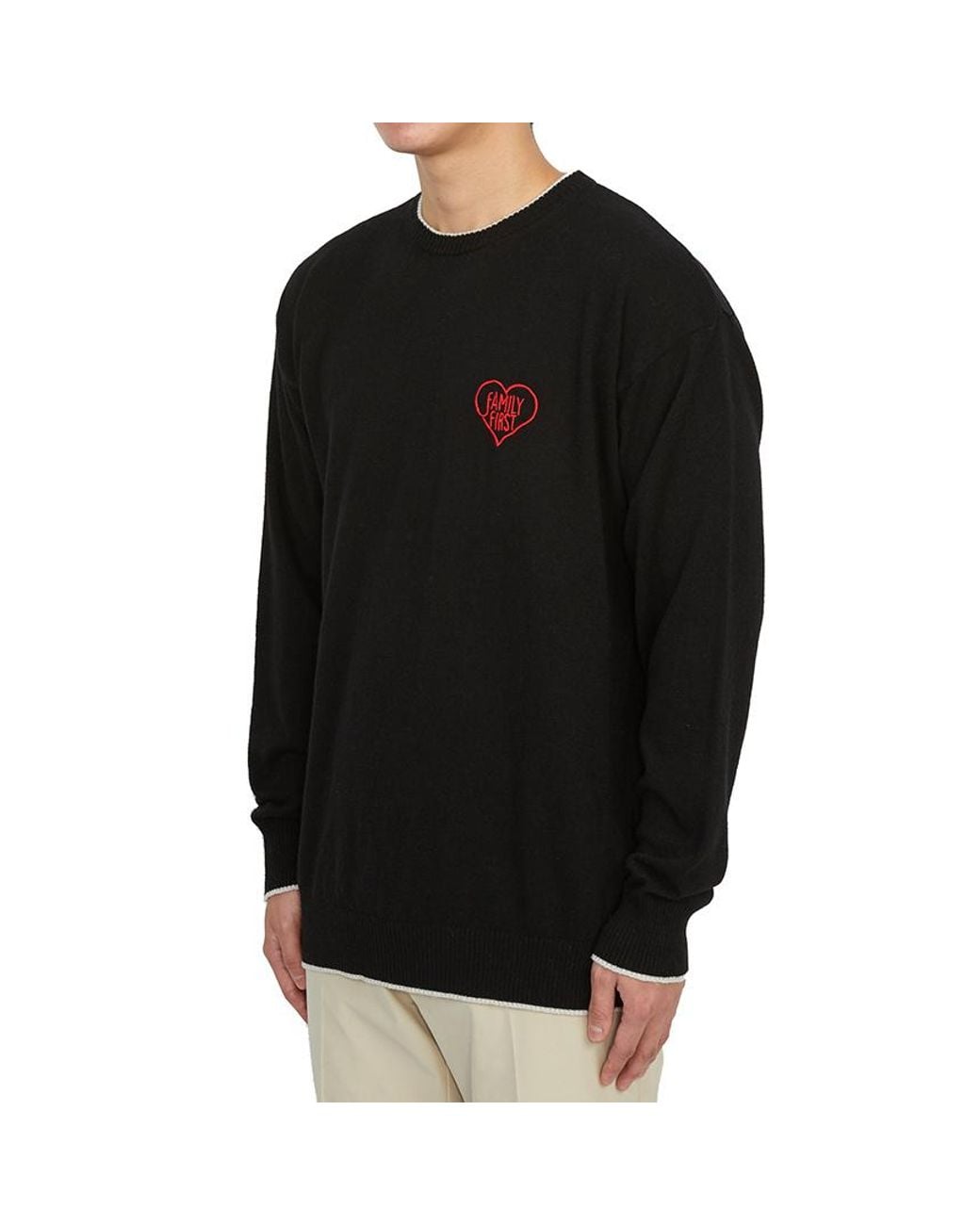 FAMILY FIRST Black Embroidered-Logo Crew-Neck Jumper for men
