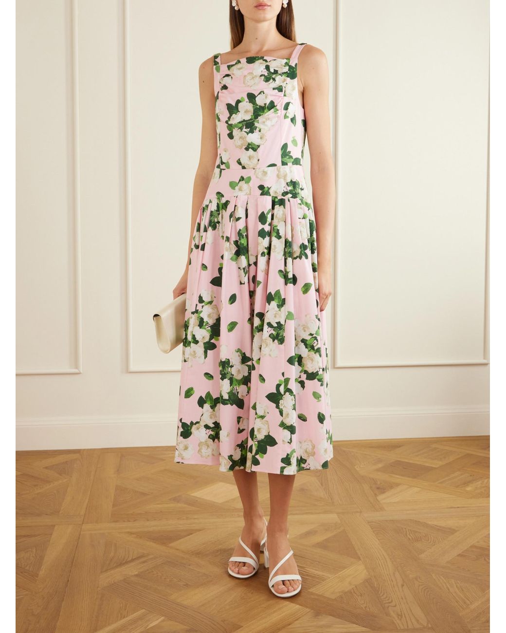 Carolina Herrera White Floral-Printed Midi Dress