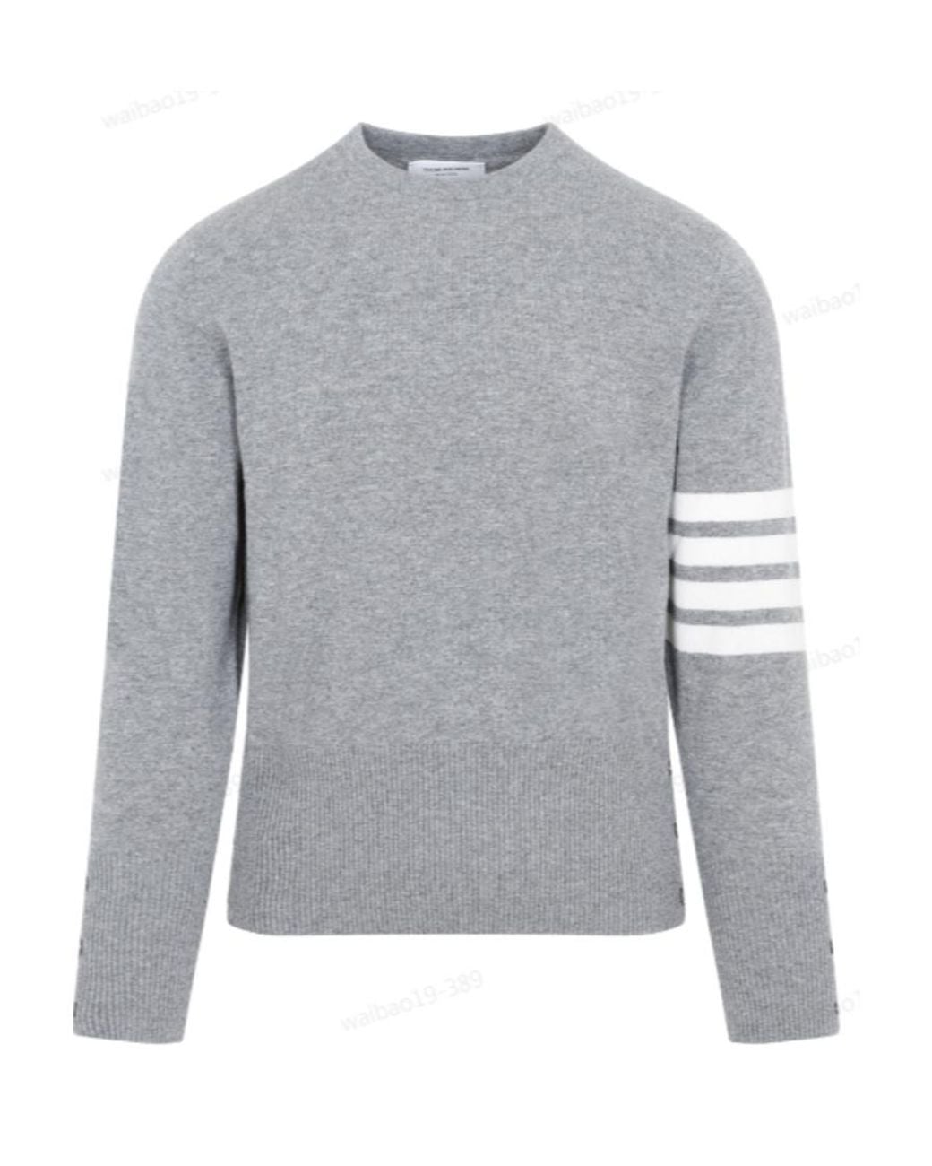 Thom Browne Gray Bar Crewneck Jumper for men